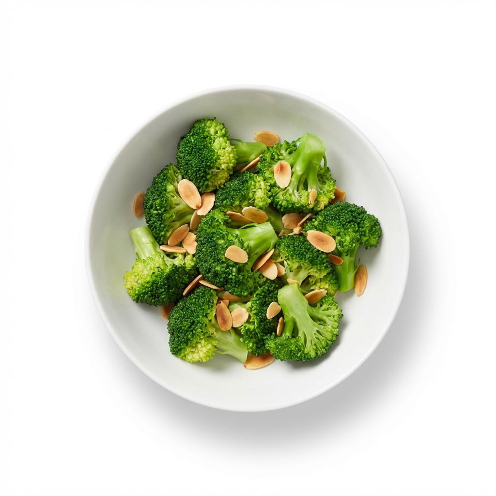 Broccoli gedünstet, mit gerösteten Mandelblättchen