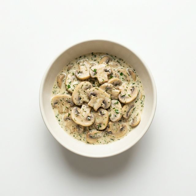 Champignons gedünstet, in Kräutersauce von heller/weißer Grundsauce