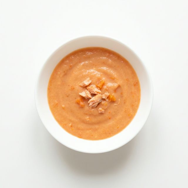 Gemüse-Kartoffel-Fisch-Brei, mit Karotte und Lachs (ohne Salz, geeignet für Beikost)