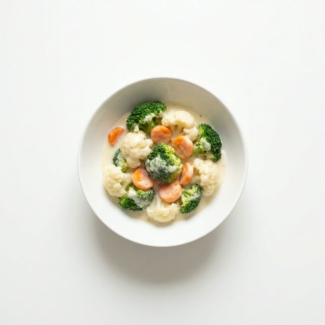 Kaisergemüse gedünstet, in Grundsauce hell/weiß mit Sahne