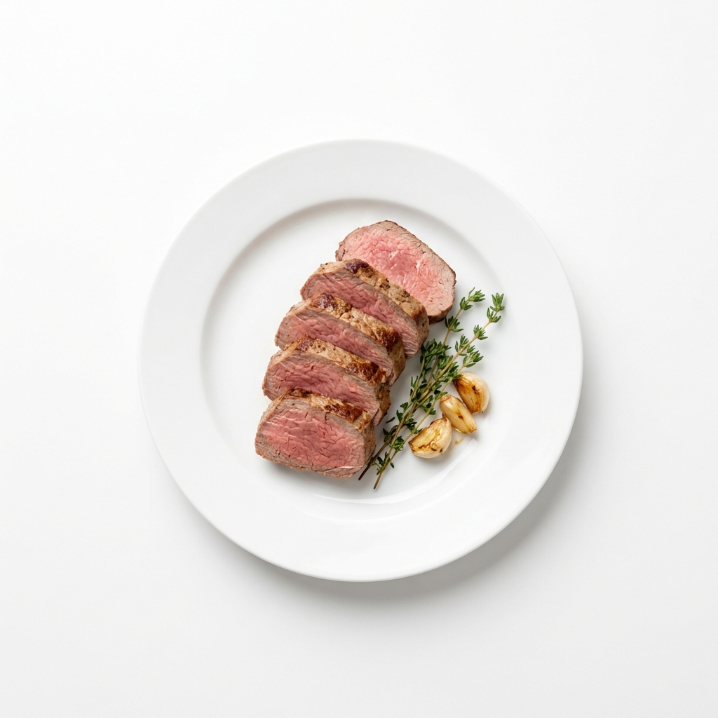 Kalb Steak (Rücken) tiefgefroren, gebraten ohne Fett (Ofen)