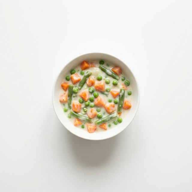 Karotten mit Erbsen und Bohnen gekocht, in Grundsauce hell/weiß
