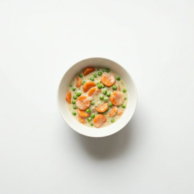 Karotten und Erbsen gedünstet, in Grundsauce hell/weiß mit Sahne