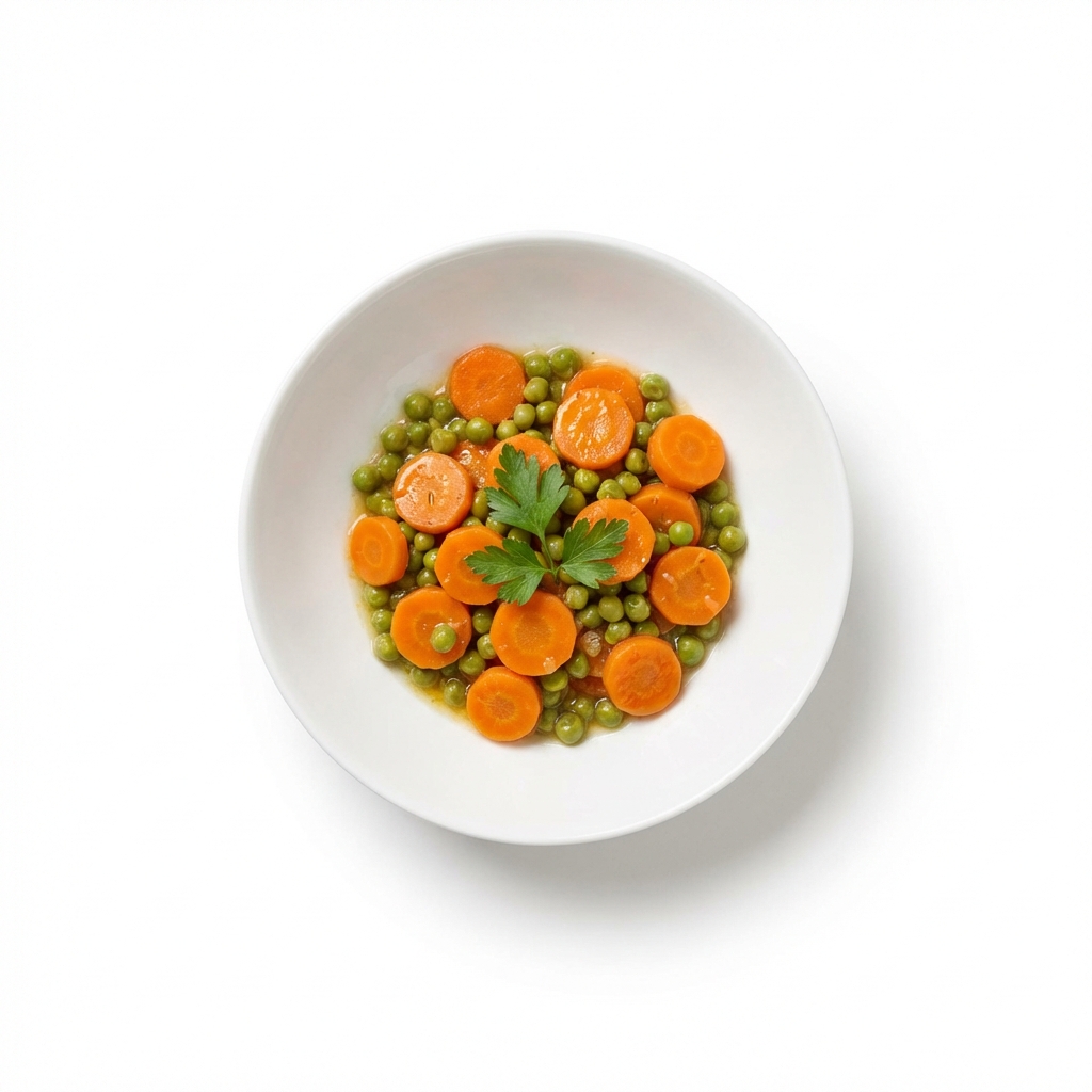 Karotten und Erbsen gedünstet (mit Fett und Salz)