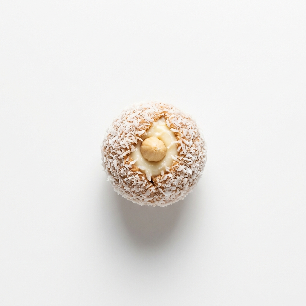 Kokos-Praline mit Cremefüllung und blanchierter Mandel