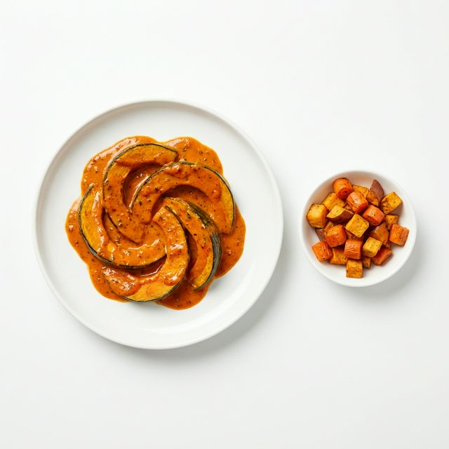 Kürbis gebacken, in Paprikasauce von Bechamelsauce