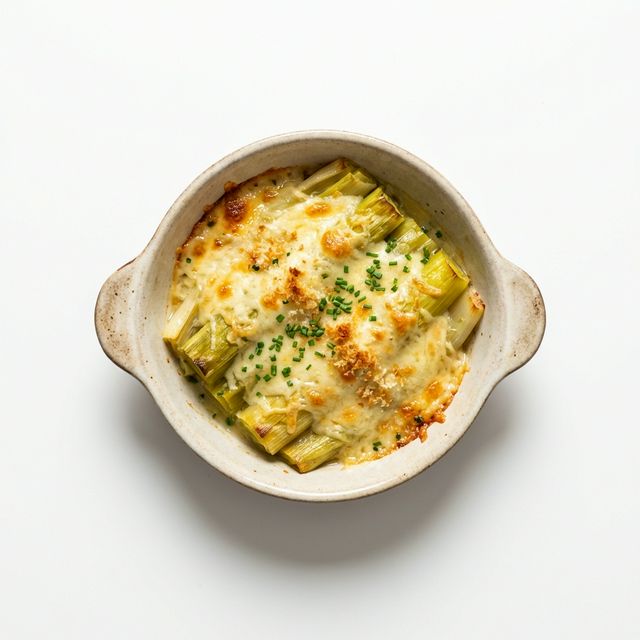 Lauch gedünstet, mit Butter und Käse