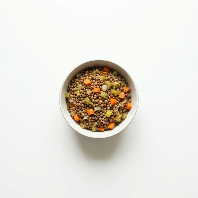 Linsen gekocht, mit gedünstetem Suppengemüse