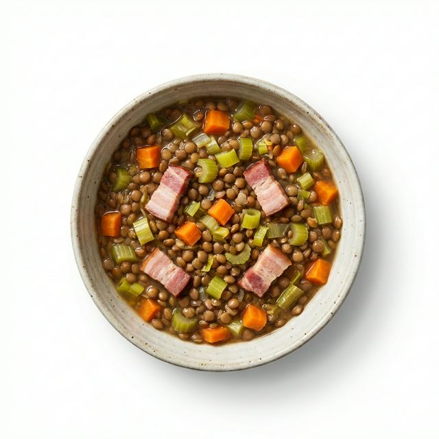 Linsengemüse gekocht, mit Suppengrün und Speck