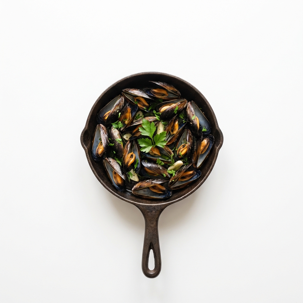 Miesmuschel tiefgefroren, gebraten ohne Fett (Pfanne)