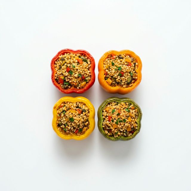 Paprikaschoten gebacken, mit Bulgur-Gemüsefüllung