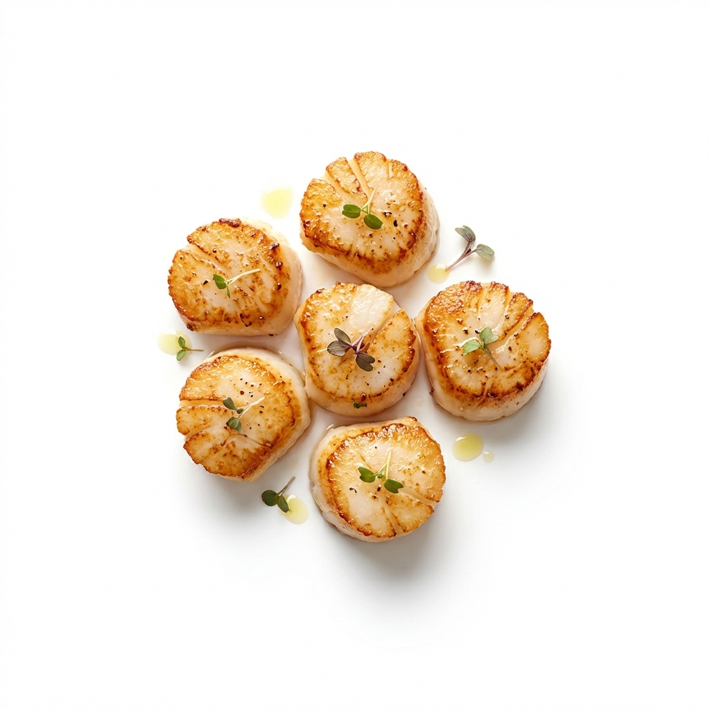 Pilgermuschel/Jakobsmuschel, tiefgefroren, gebraten ohne Fett (Pfanne)