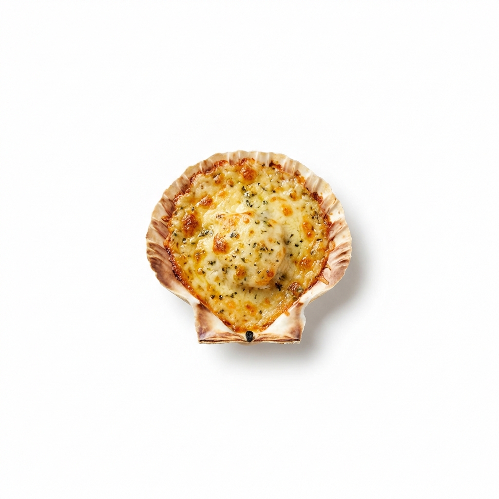 Pilgermuschel/Jakobsmuschel, tiefgefroren, gratiniert ohne Fett (Ofen)