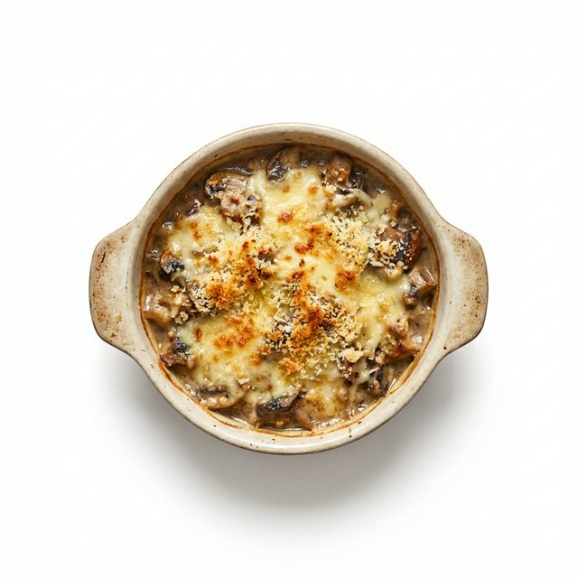 Pilzragout von Champignons, überbacken