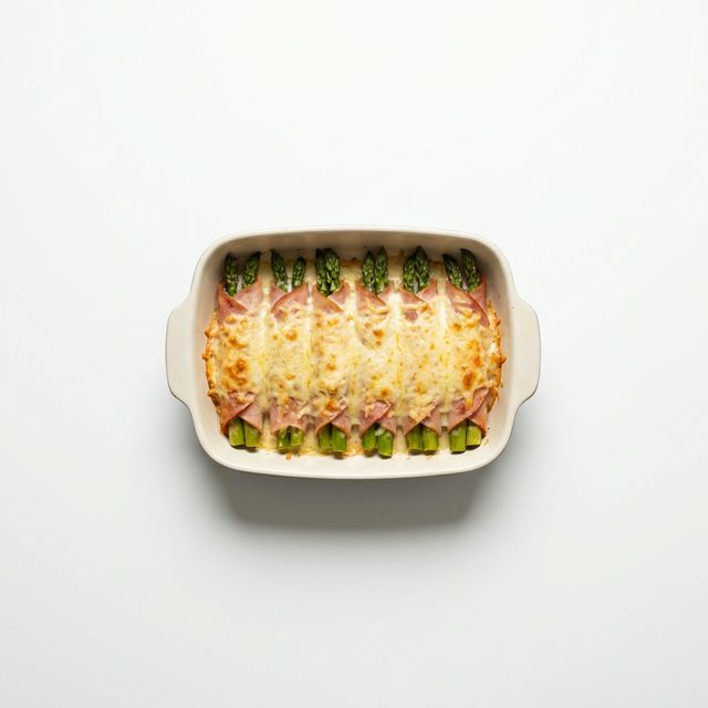 Spargelschinkenröllchen mit Käse überbacken