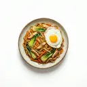 Bami Goreng (Eierteigwaren gebraten mit Gemüse und Hähnchenfleisch)