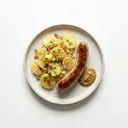 Bratwurst mit Kartoffelsalat und Senf