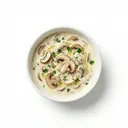 Champignonsauce von heller/weißer Grundsauce, mit Sahne und Weißwein