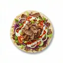 Döner Kebab, Fladenbrot gefüllt mit Grillfleisch (Kalb/Rind), Rohkost und Sauce