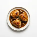 Hähnchen Oberschenkel, mit Haut, geschmort ohne Fett