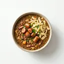 Linsen-Eintopf mit Wurst und Eier-Frischteigwaren Spätzle