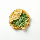 Pfannkuchen/Eierkuchen, gebraten, gefüllt mit gedünstetem Rahmspinat