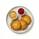 Reibekuchen rheinisch gebraten, mit Apfelmus und Preiselbeeren