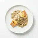 Rotbarsch mit Champignonsauce, überbacken