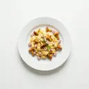 Rührei gebraten mit Pfifferlingen und Kochschinken