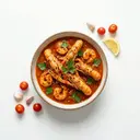 Scampi gegart, in scharfer Tomatensauce (aus Tomaten Konserve)