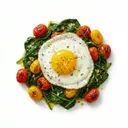 Spiegelei gebacken, auf gedünstetem Spinat mit Tomaten