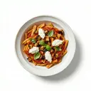 Teigwaren eifrei, mit Auberginen gedünstet mit Tomaten und Ricotta