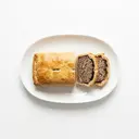 Wildschweinpastete imitiert, mit Mürbeteig, gebacken