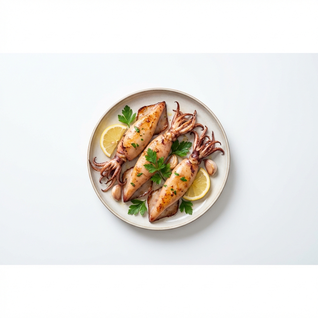 Tintenfisch tiefgefroren, gebraten ohne Fett (Ofen)