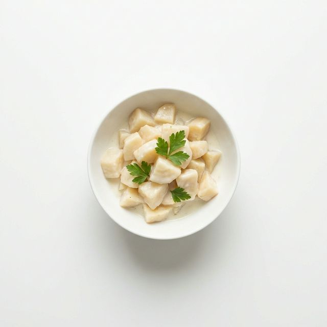 Wurzelpetersilie gedünstet, in Grundsauce hell/weiß mit Sahne