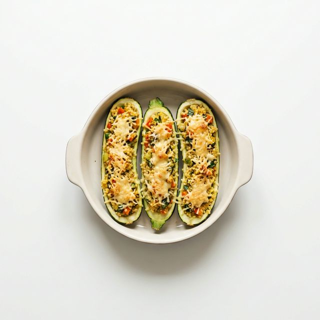 Zucchini mit Hirsefüllung und Käse überbacken