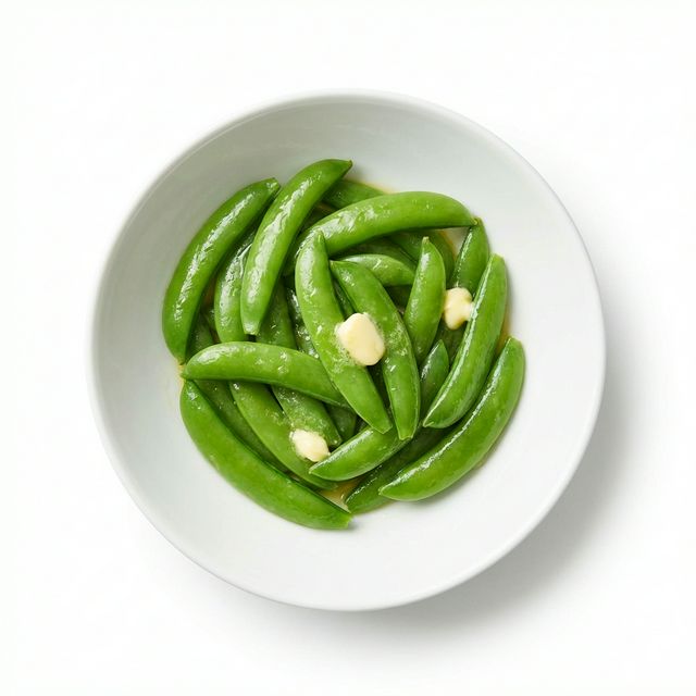 Zuckererbsen gekocht, in Butter geschwenkt