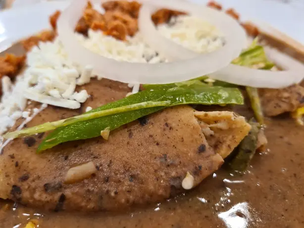 Foto von Mexikanische Enfrijoladas klassisch – fertig angerichtet