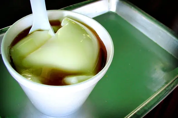 Foto von Hausgemachter Tofu aus Sojabohnen – fertig angerichtet